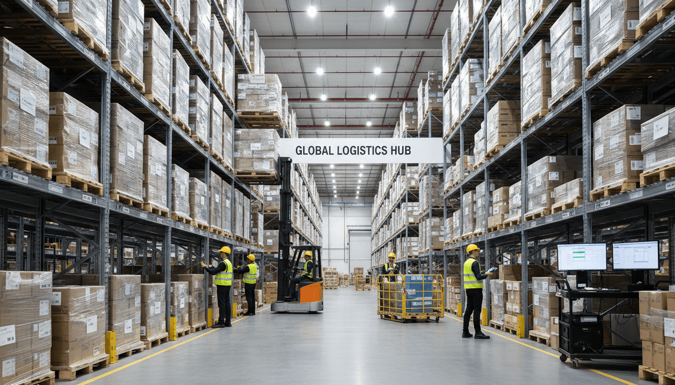 Modern logistics warehouse with organized cargo and professional inventory management
